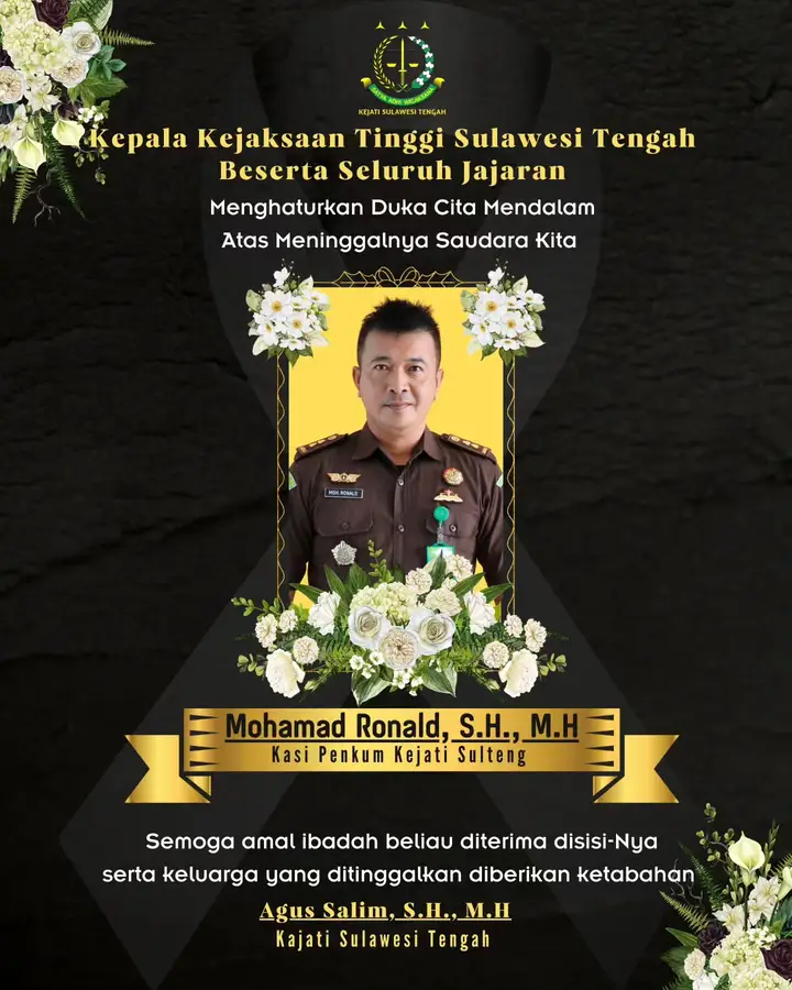 Kabar Duka Datang Dari Kejati Sulteng, Kasi Penkum Mohammad Ronald Meninggal Dunia