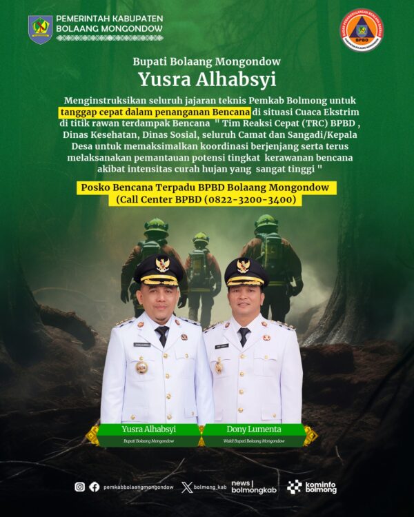 Bupati Yusra Alhabsyi Intruksikan Tanggap Cepat Penanganan dampak Cuaca Ekstrim