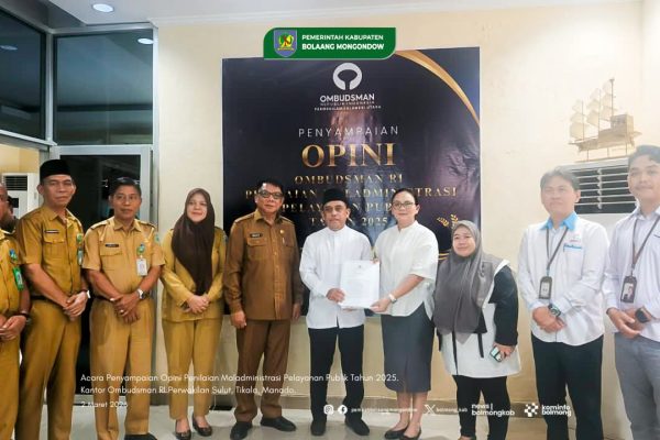 Nilai Tertinggi se Sulut, Bolmong Raih Opini Kualitas Tinggi Tanpa Maladministrasi dari Ombudsman RI